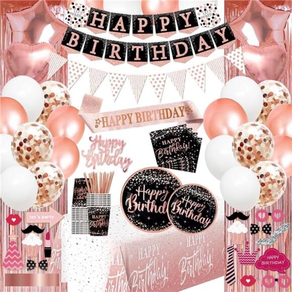 birthday decorations for women rose gold -(Total 170pcs) happy birthday Supplies